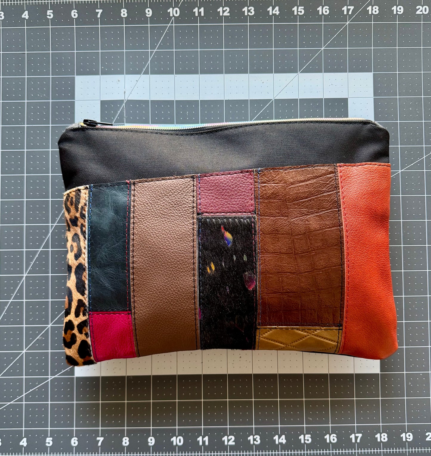 Multicolored Leather Large Clutch