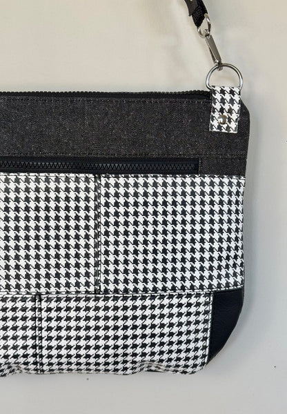 Houndstooth Leather & Black Denim Crossbody