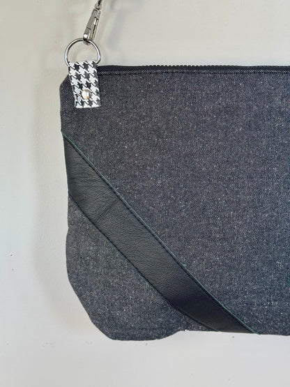 Houndstooth Leather & Black Denim Crossbody