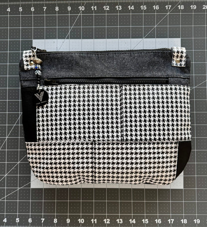 Houndstooth Leather & Black Denim Crossbody