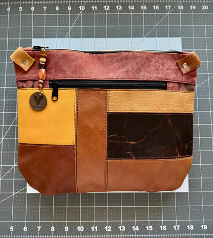 Brown Leather & Red Denim Crossbody