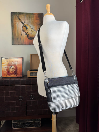 Houndstooth Leather & Black Denim Crossbody