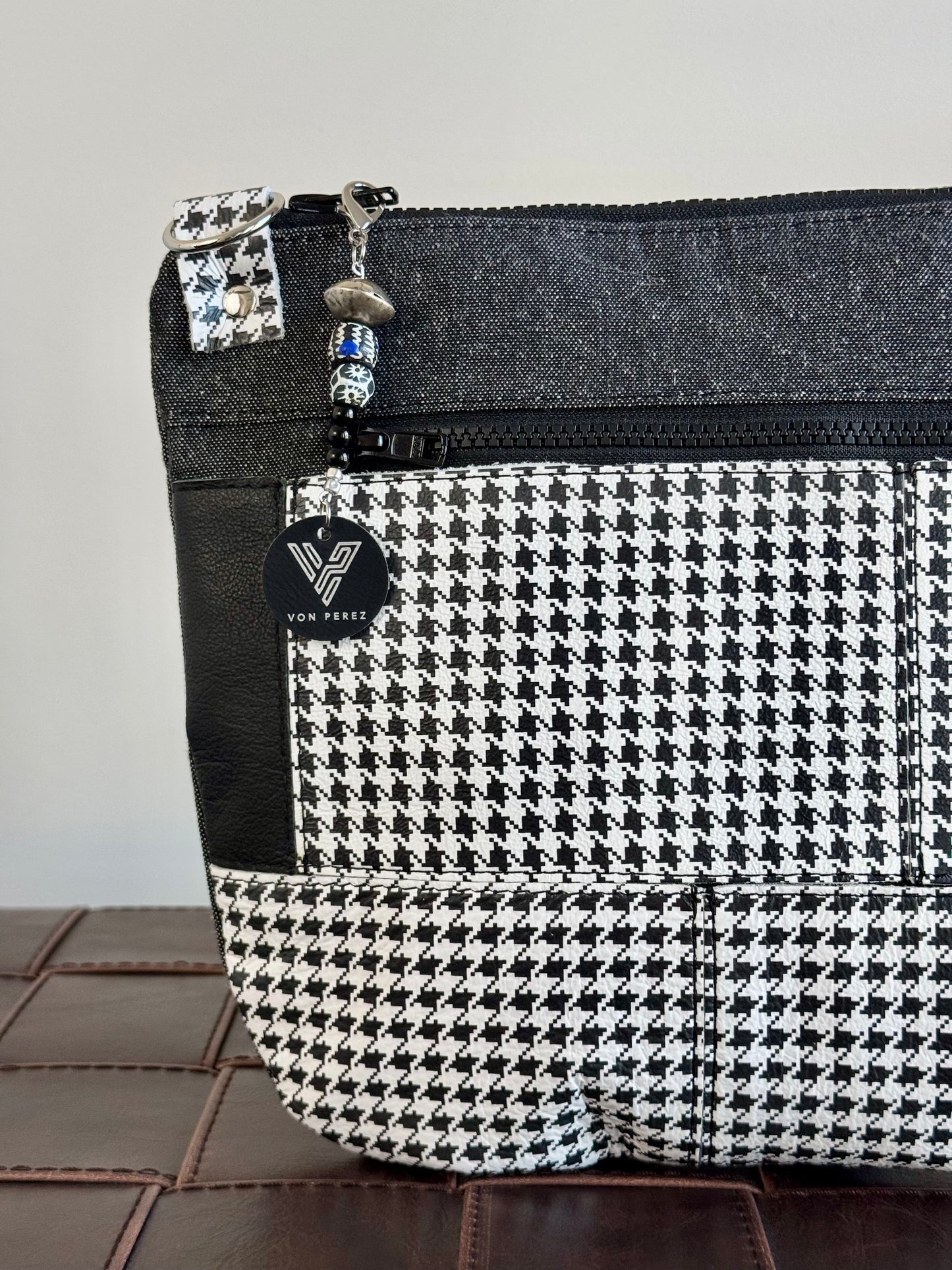 Houndstooth Leather & Black Denim Crossbody