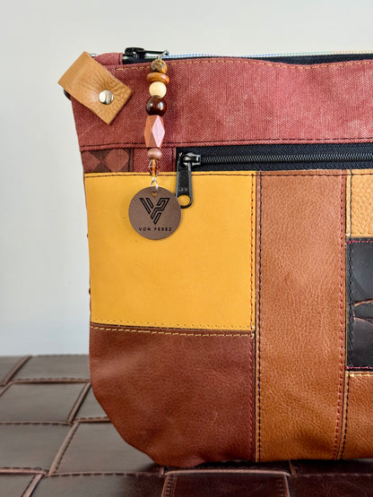 Brown Leather & Red Denim Crossbody