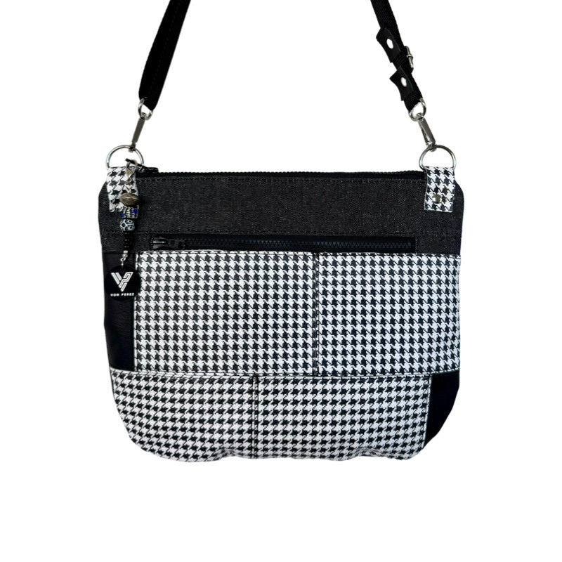 Houndstooth Leather & Black Denim Crossbody