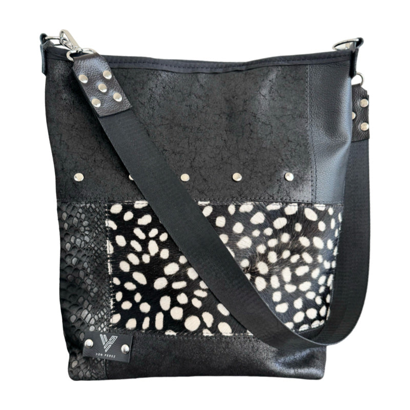 25%OFF Black Leather Patchwork Hobo