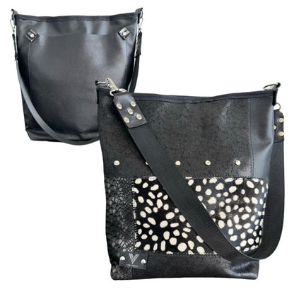 25%OFF Black Leather Patchwork Hobo