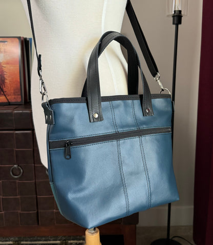 SALE - Blue and Teal Leather Patchwork Tote/Crossbody