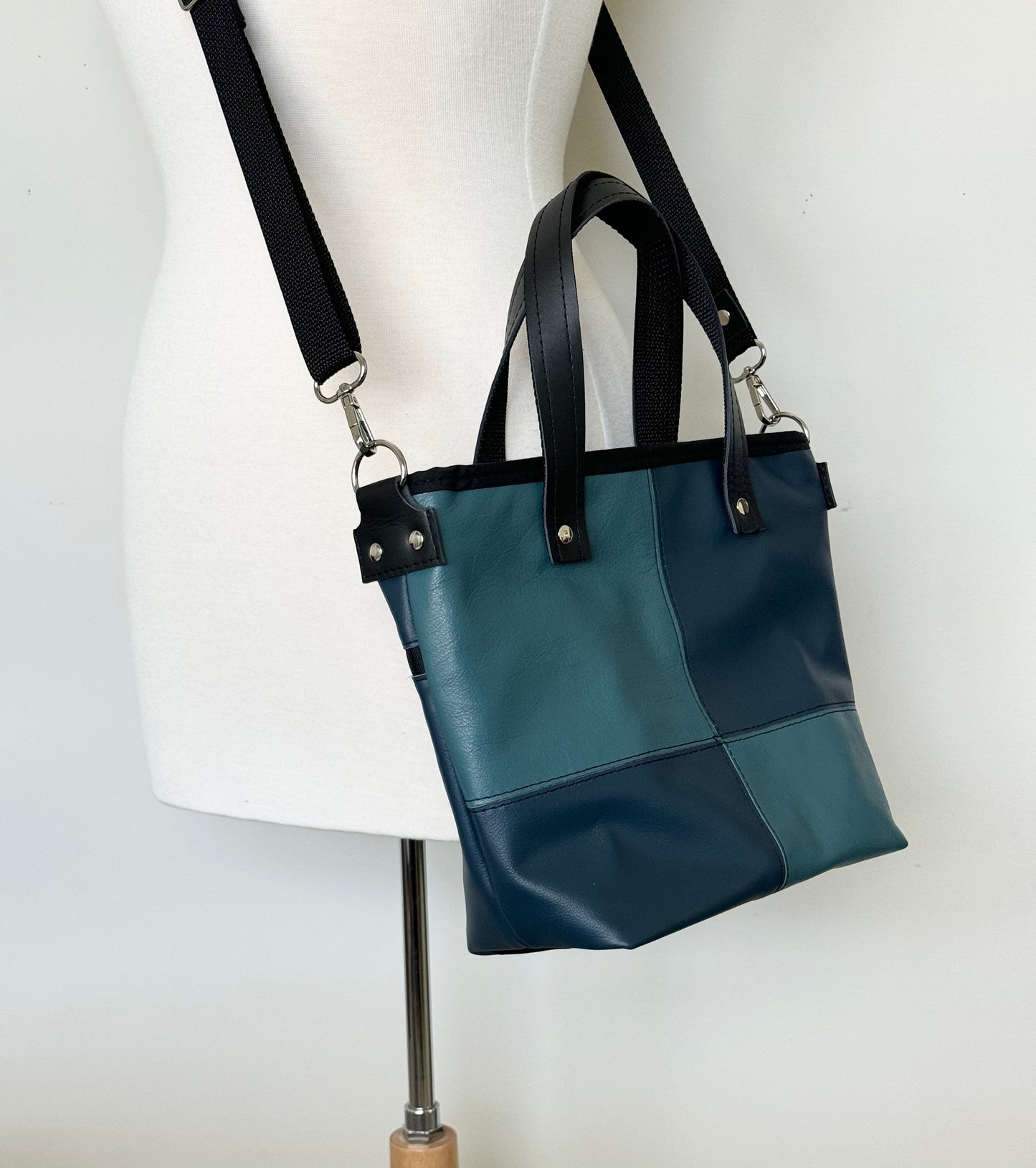 SALE - Blue and Teal Leather Patchwork Tote/Crossbody