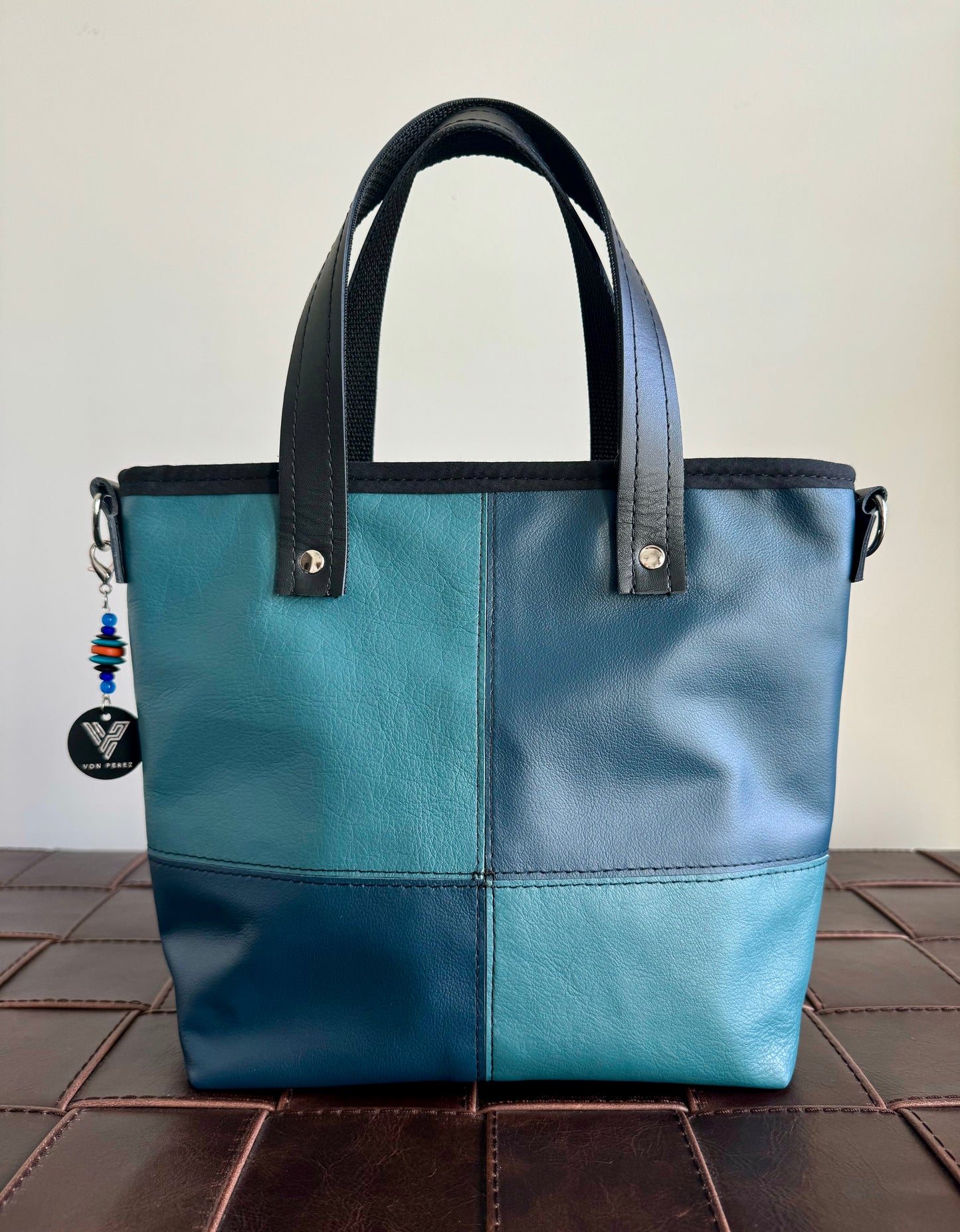 SALE - Blue and Teal Leather Patchwork Tote/Crossbody