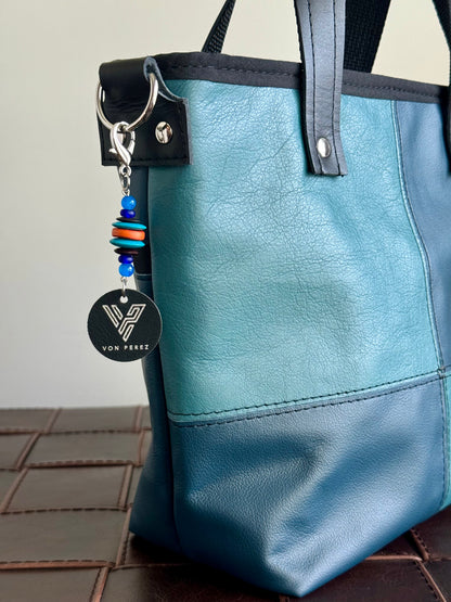 SALE - Blue and Teal Leather Patchwork Tote/Crossbody