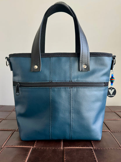 SALE - Blue and Teal Leather Patchwork Tote/Crossbody