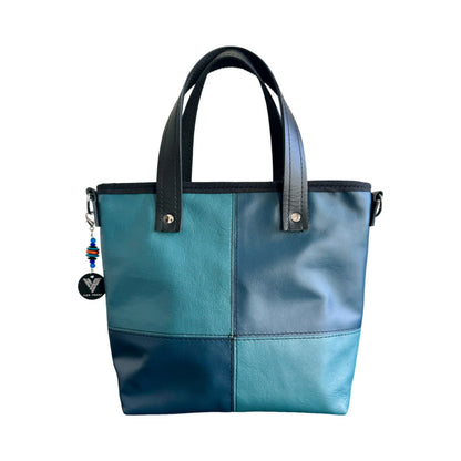 SALE - Blue and Teal Leather Patchwork Tote/Crossbody