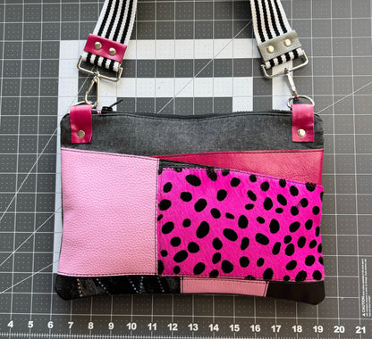 Pink & Black Leather Large Clutch/Crossbody