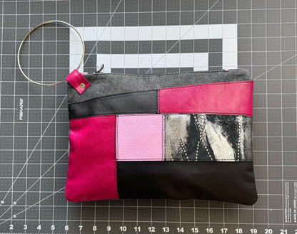 Pink & Black Leather Large Clutch