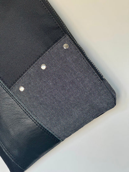 Black Leather & Denim Large Clutch