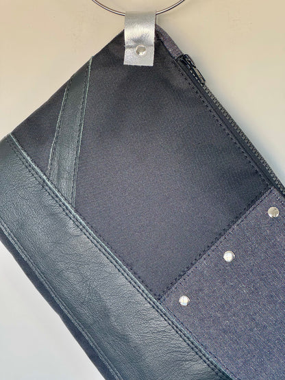 Black Leather & Denim Large Clutch