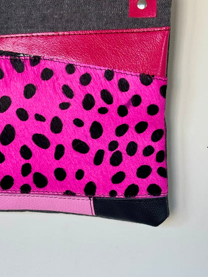 Pink & Black Leather Large Clutch/Crossbody