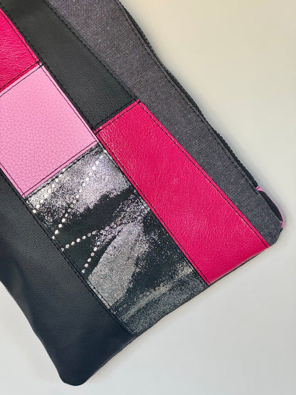 Pink & Black Leather Large Clutch