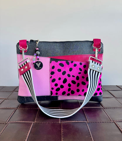 Pink & Black Leather Large Clutch/Crossbody