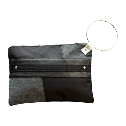 Black Leather & Denim Large Clutch