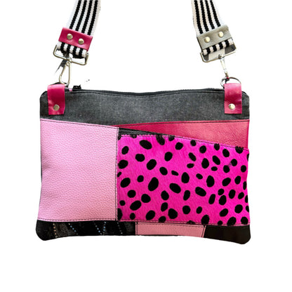 Pink & Black Leather Large Clutch/Crossbody