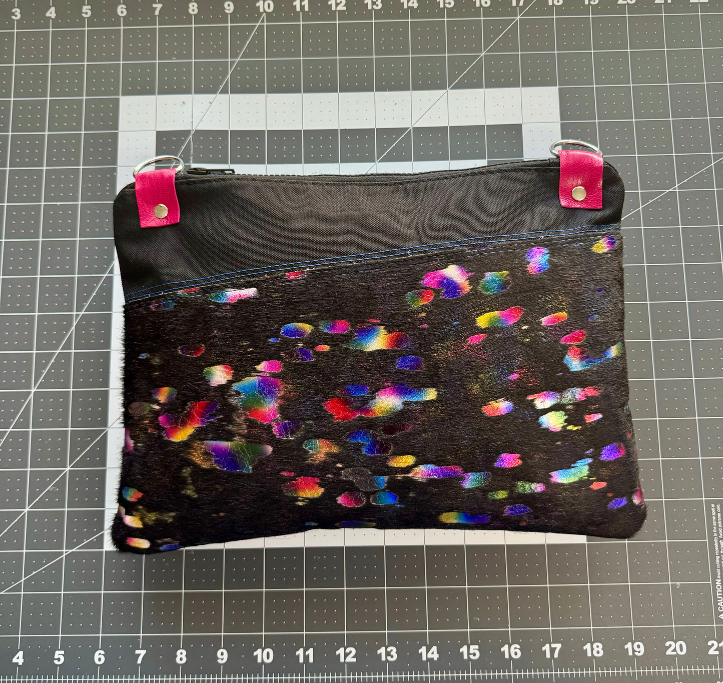 Black Rainbow Leather Large Clutch/Crossbody