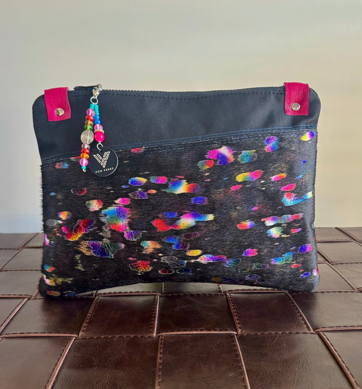 Black Rainbow Leather Large Clutch/Crossbody