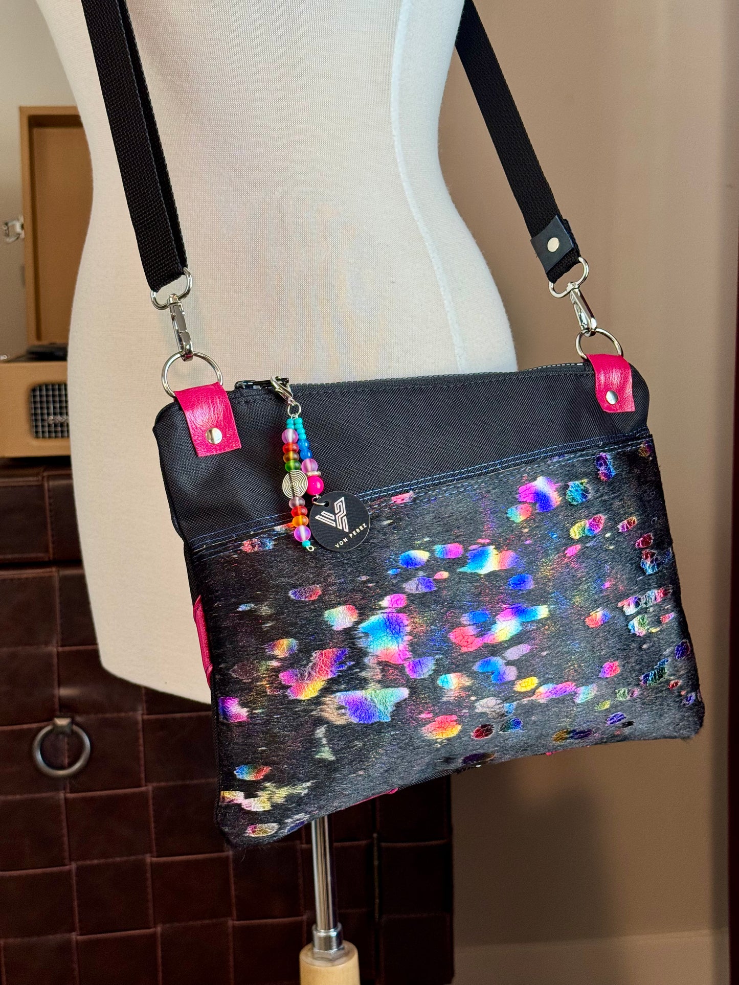 Black Rainbow Leather Large Clutch/Crossbody