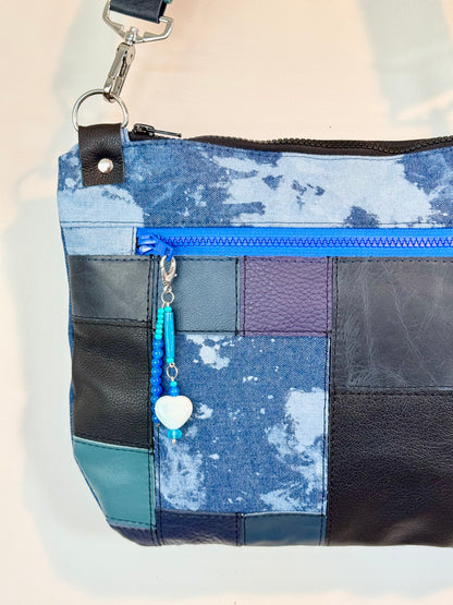 Blue Leather & Bleached Denim Crossbody