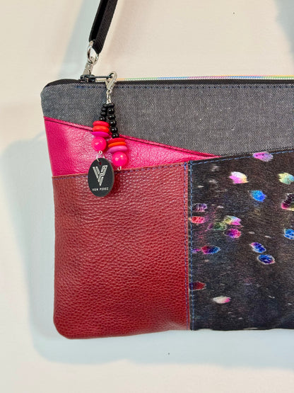 Black Rainbow & Burgundy Leather Large Clutch/Crossbody