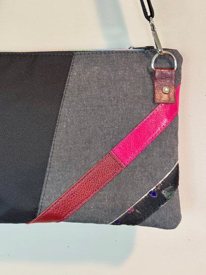 Black Rainbow & Burgundy Leather Large Clutch/Crossbody