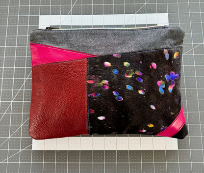 Black Rainbow & Burgundy Leather Large Clutch/Crossbody