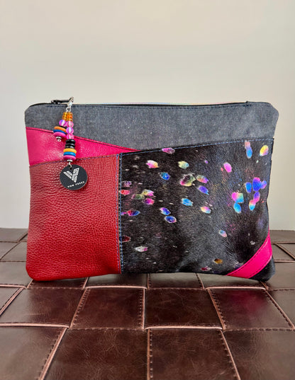 Black Rainbow & Burgundy Leather Large Clutch/Crossbody