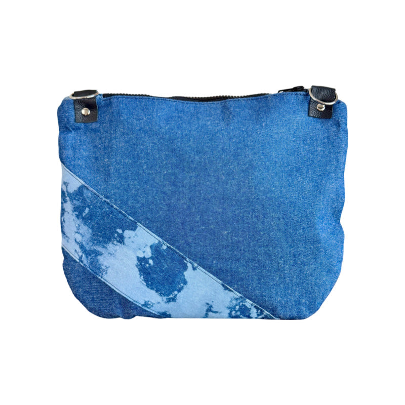 Blue Leather & Bleached Denim Crossbody