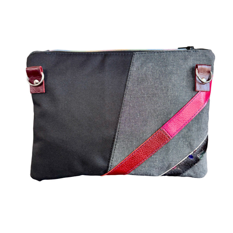 Black Rainbow & Burgundy Leather Large Clutch/Crossbody